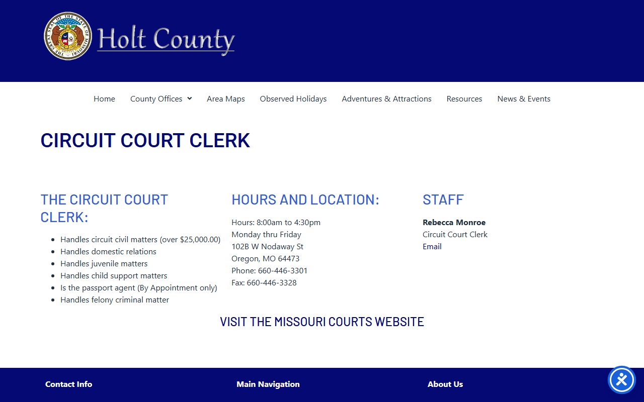 Holt County court records after arrest Circuit Clerk page