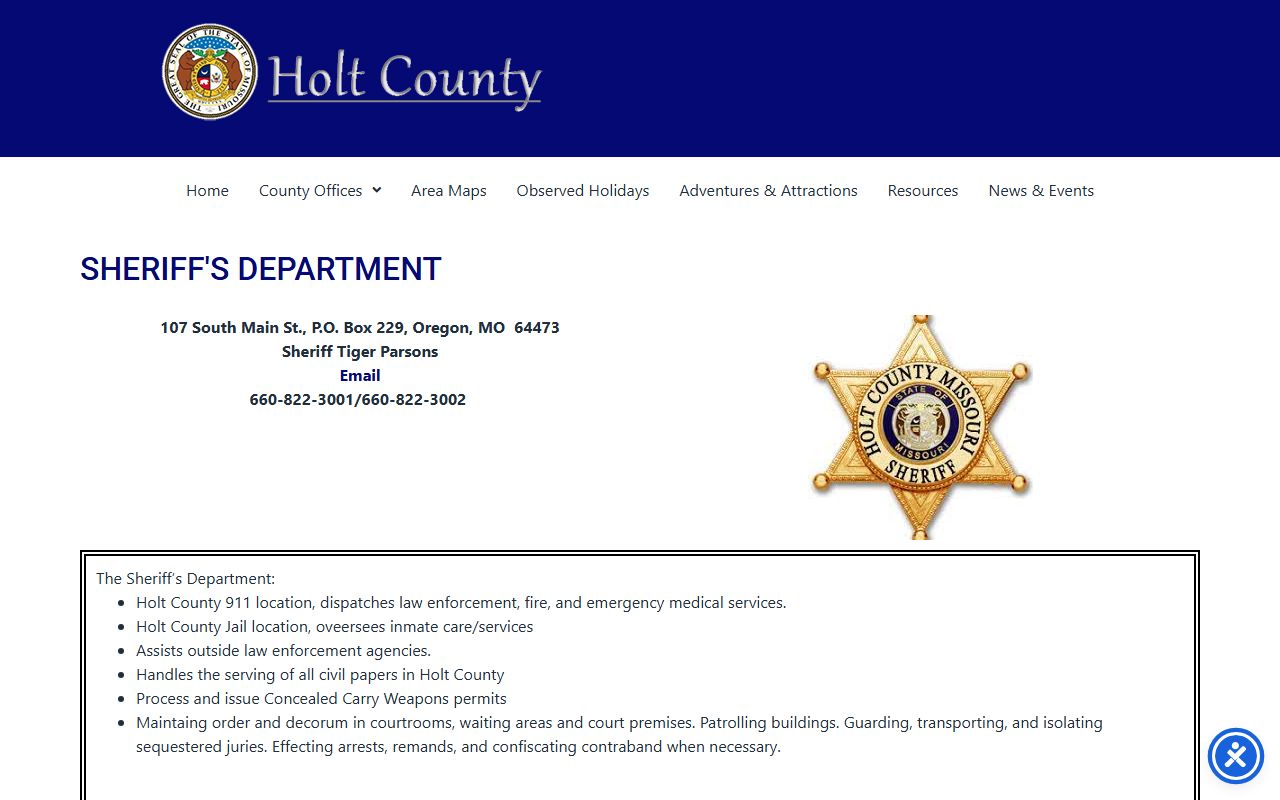 Holt County sheriff page for jail mugshots and booking records
